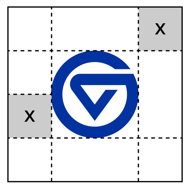 GV logomark with x's denoting the amount of clear space required around it.